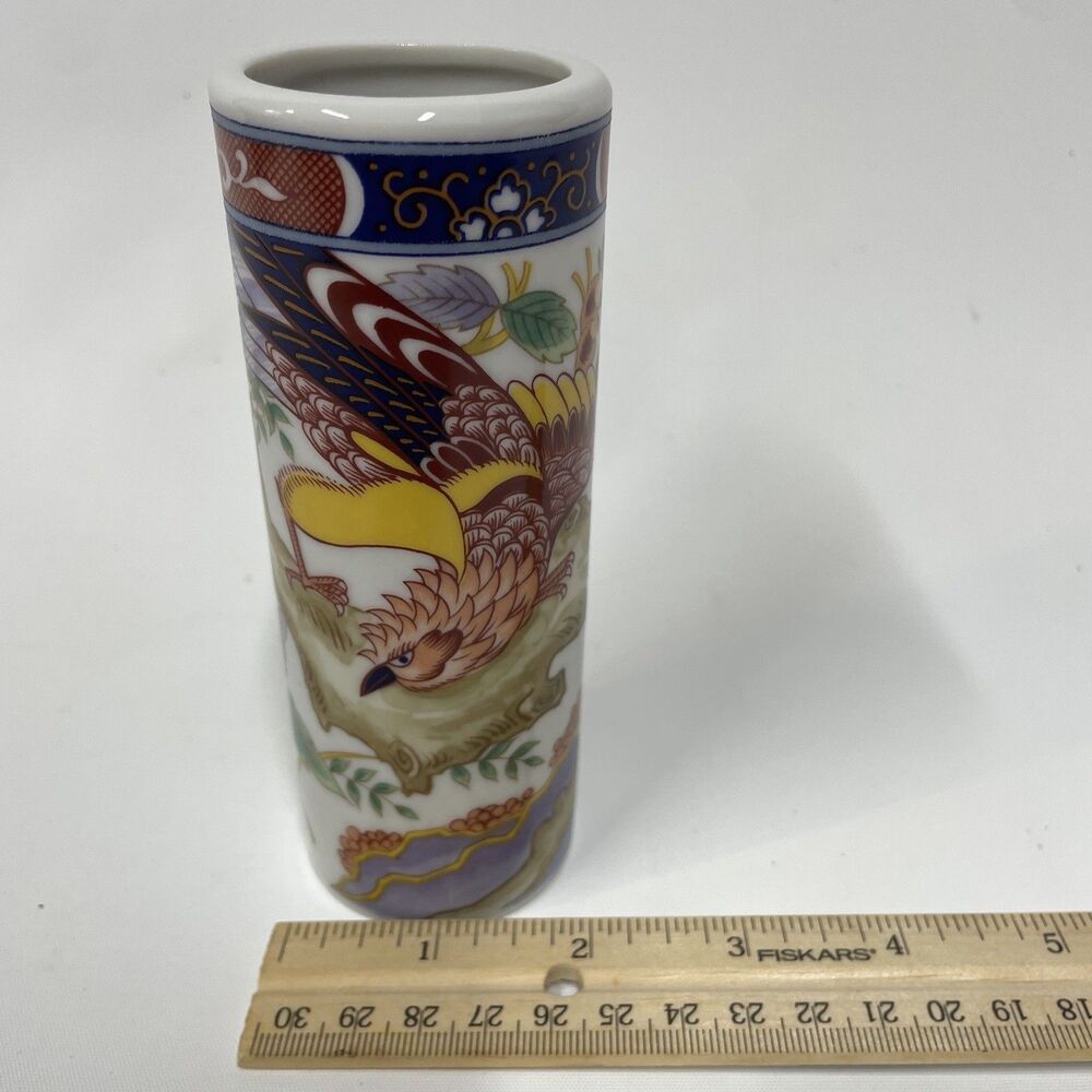 Japanese Imari Porcelain Phoenix Design Vase 5" JAPAN Brush Pot Oriental Bird - Picture 6 of 11